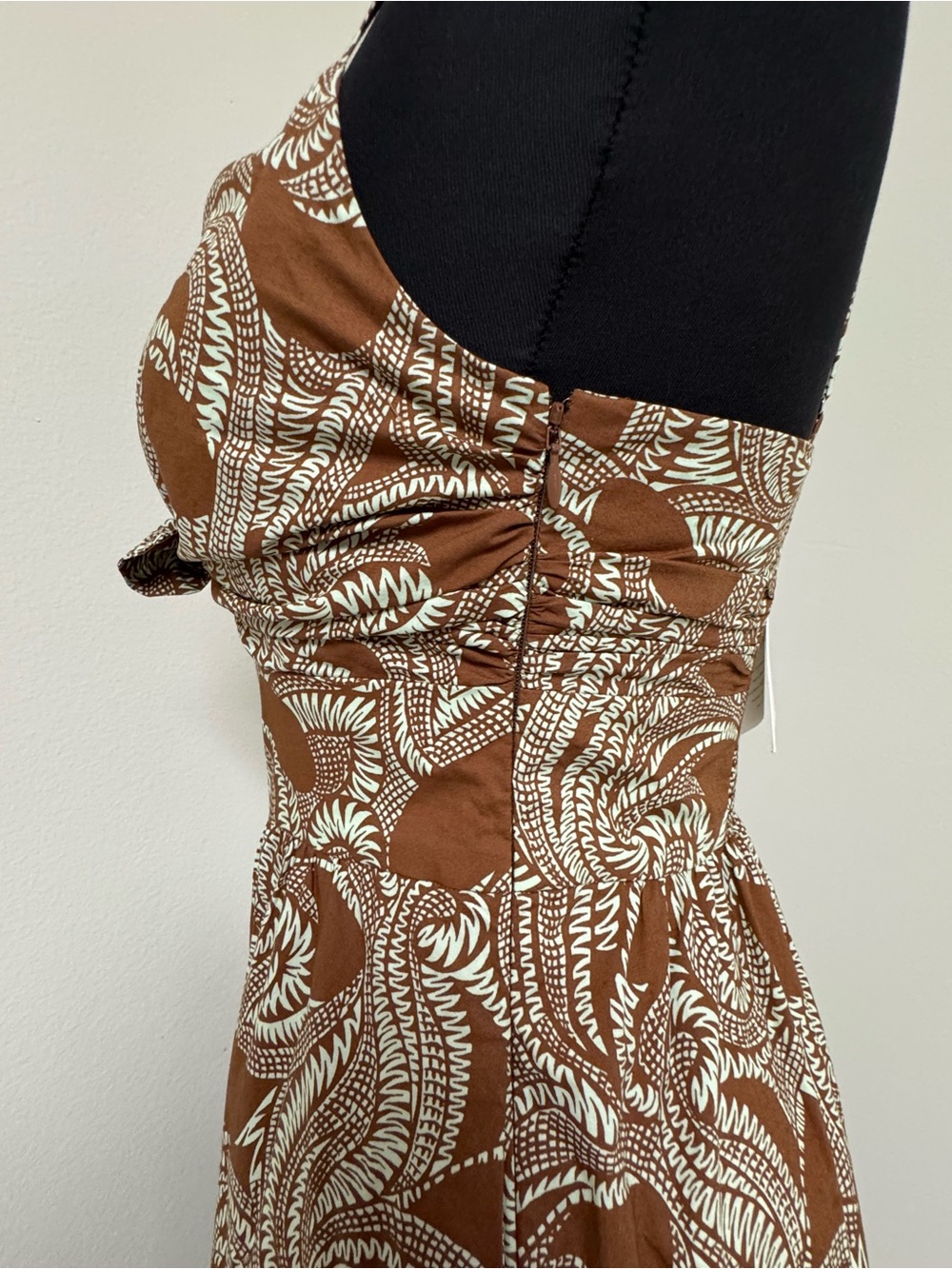 NWT A.L.C. Laura Cotton Poplin Maxi Dress Size 2 Cognac Brown & Green Ash Print - Picture 7 of 14